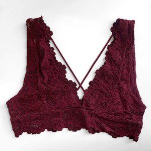 Lined Burgundy Lace Cross Front Bralette